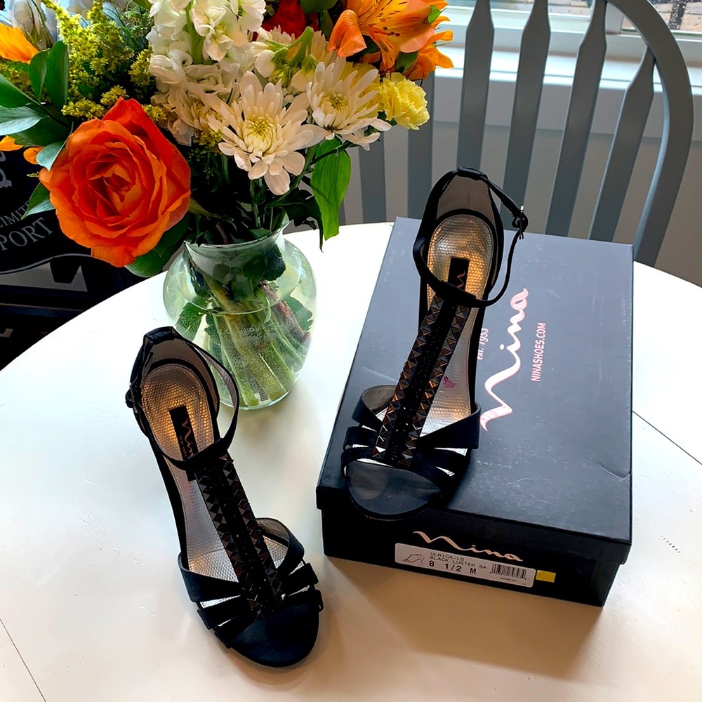 Nina Ulrica T-Strap Black with Crystals 8.5